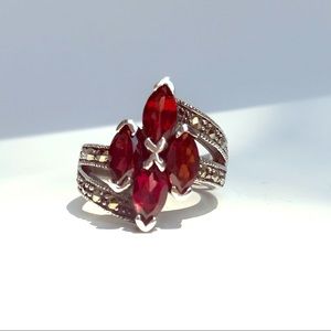 Sterling silver marcasite and Ruby ring